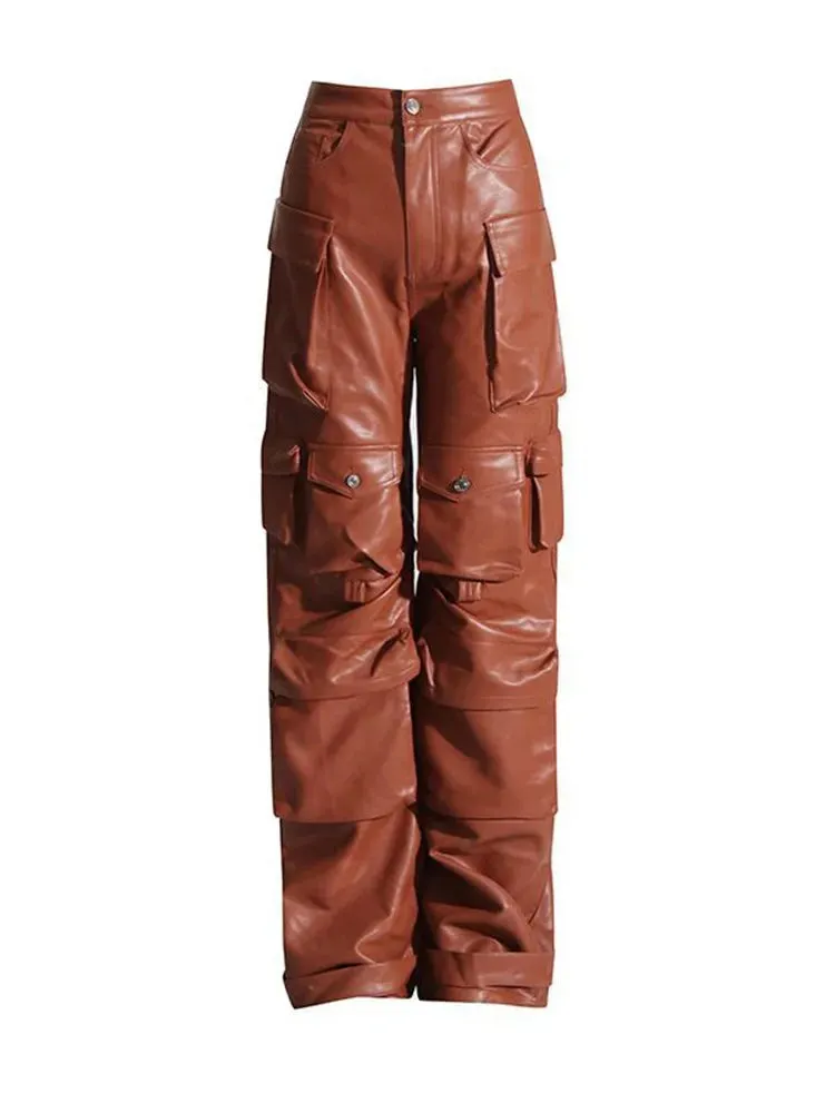Solid Patchwork Pocket Cargo  Trousers For Women