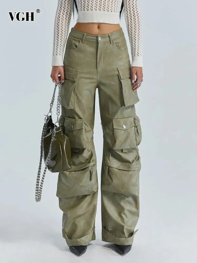 Solid Patchwork Pocket Cargo  Trousers For Women