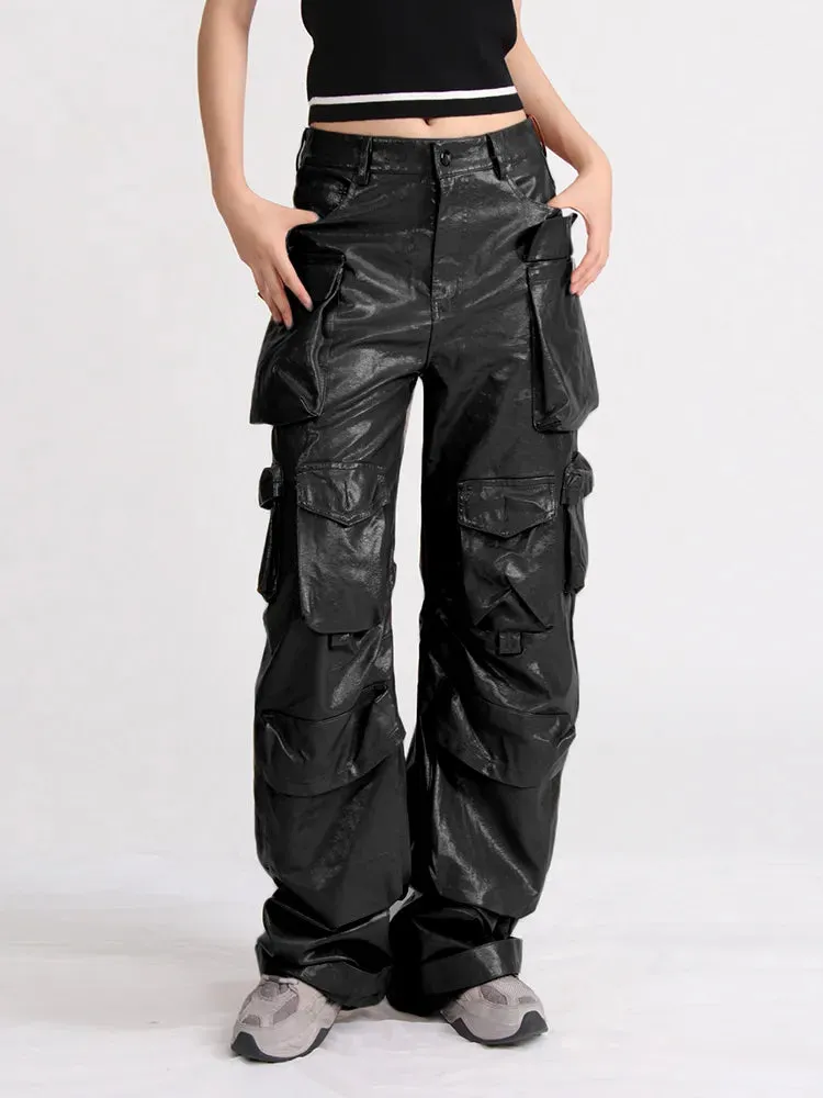 Solid Patchwork Pocket Cargo  Trousers For Women