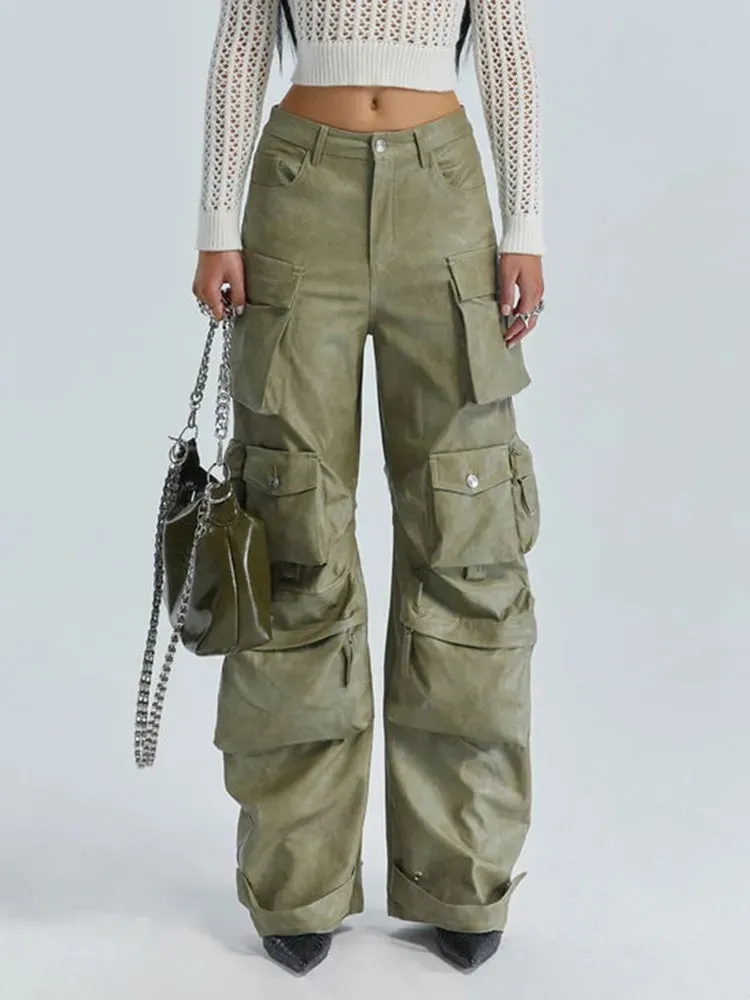 Solid Patchwork Pocket Cargo  Trousers For Women