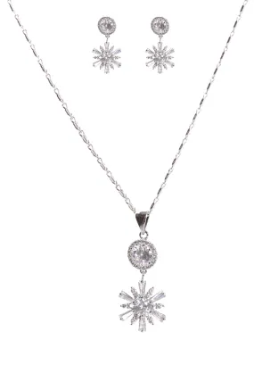 Sparkly Snowflake Cubic Zirconia Necklace & Earring Sets in Silver