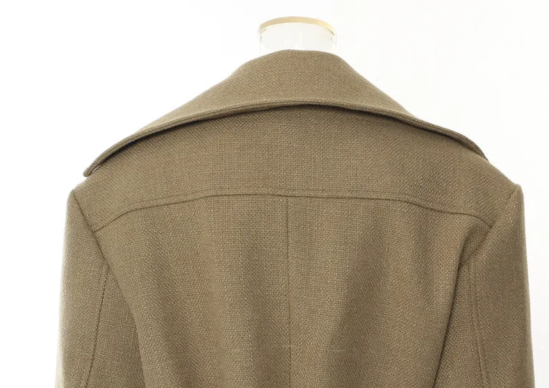 Spring Woolen Asymmetric Cut Detachable Trench Coat