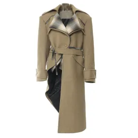 Spring Woolen Asymmetric Cut Detachable Trench Coat