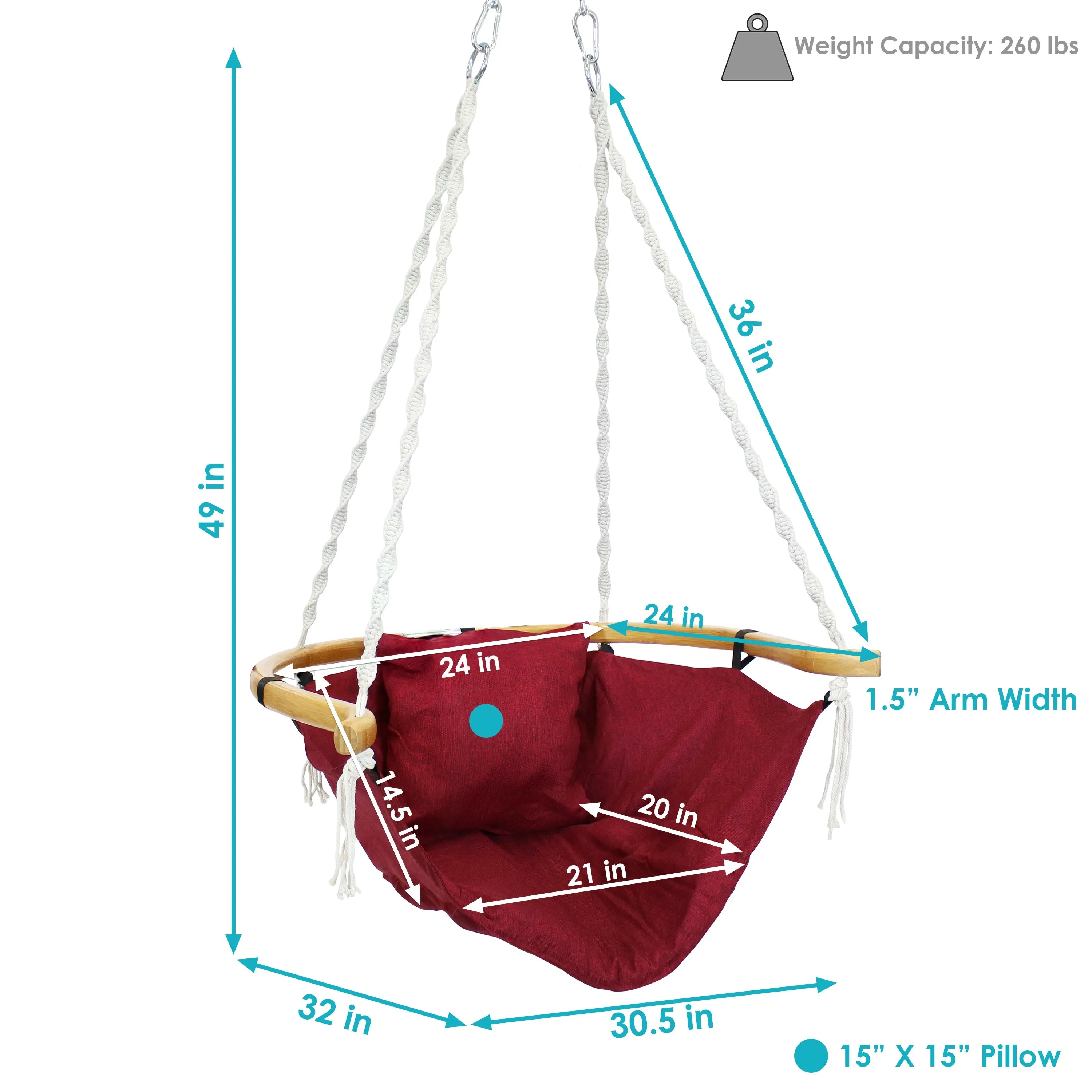 Sunnydaze Audrey Outdoor Hammock Chair with Cushion and Armrest - Red