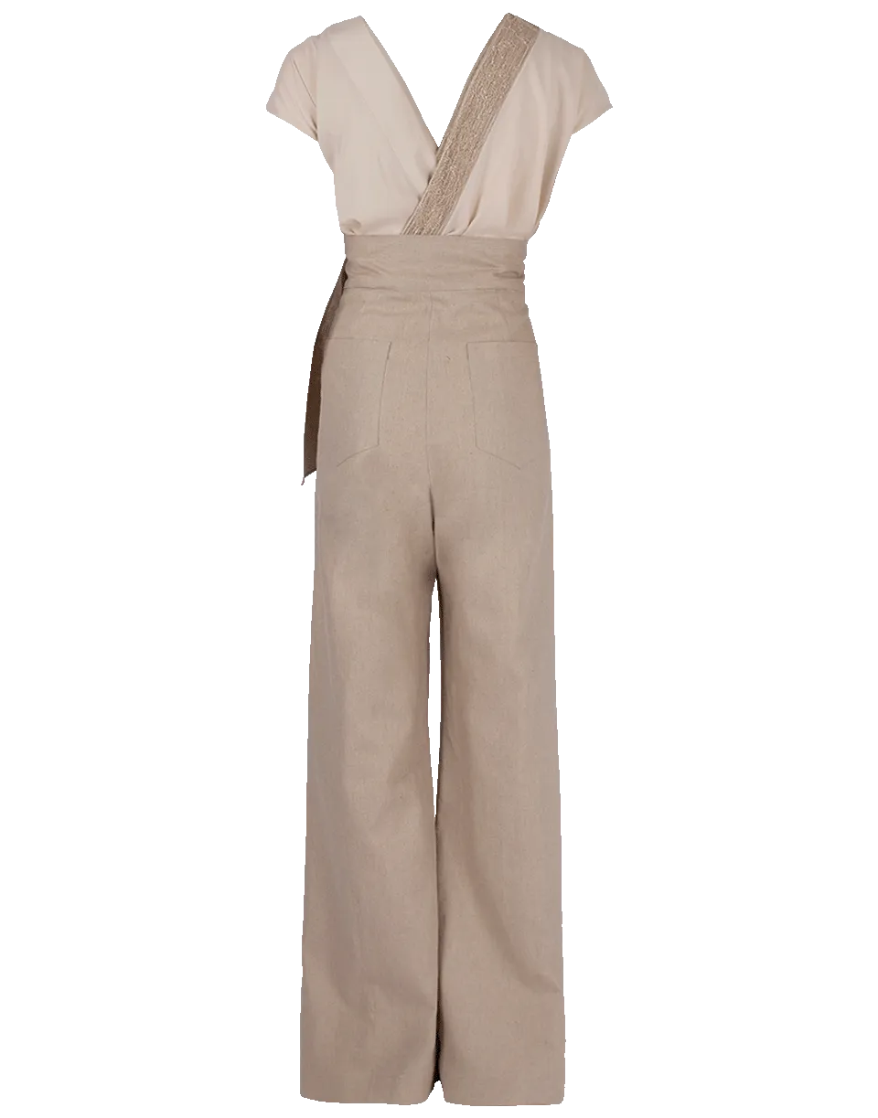 Surplice Embroidered Jumpsuit