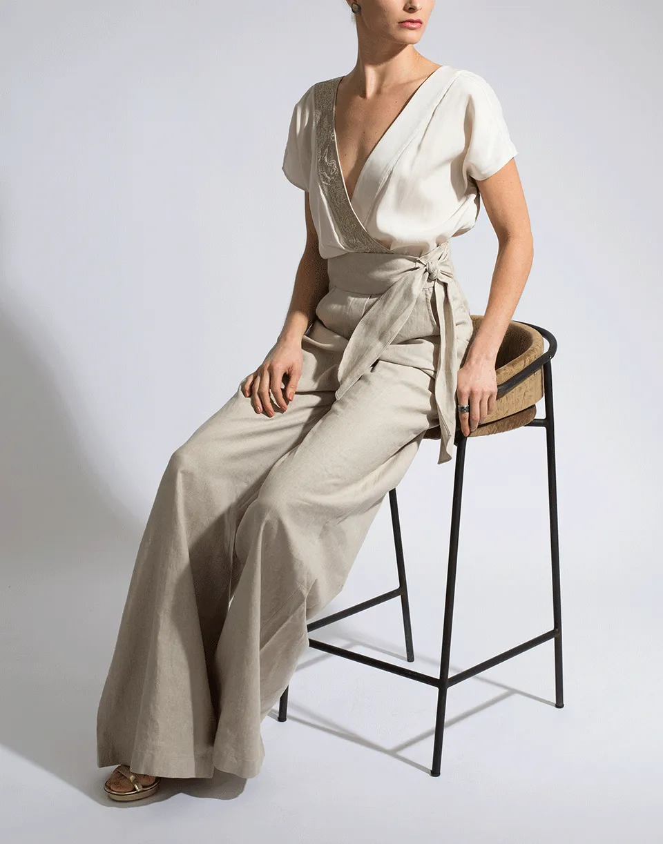 Surplice Embroidered Jumpsuit
