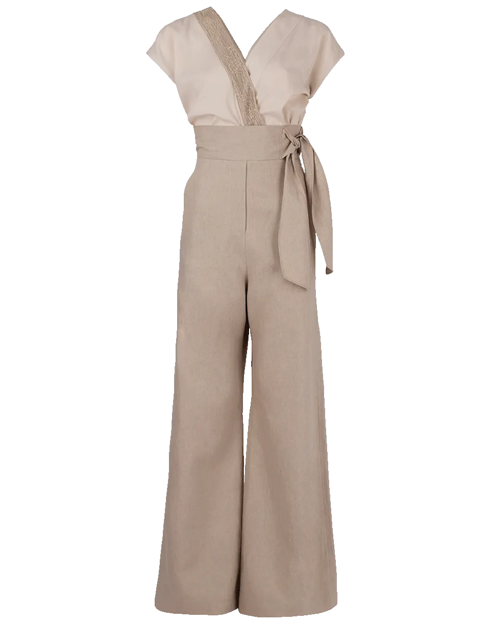 Surplice Embroidered Jumpsuit
