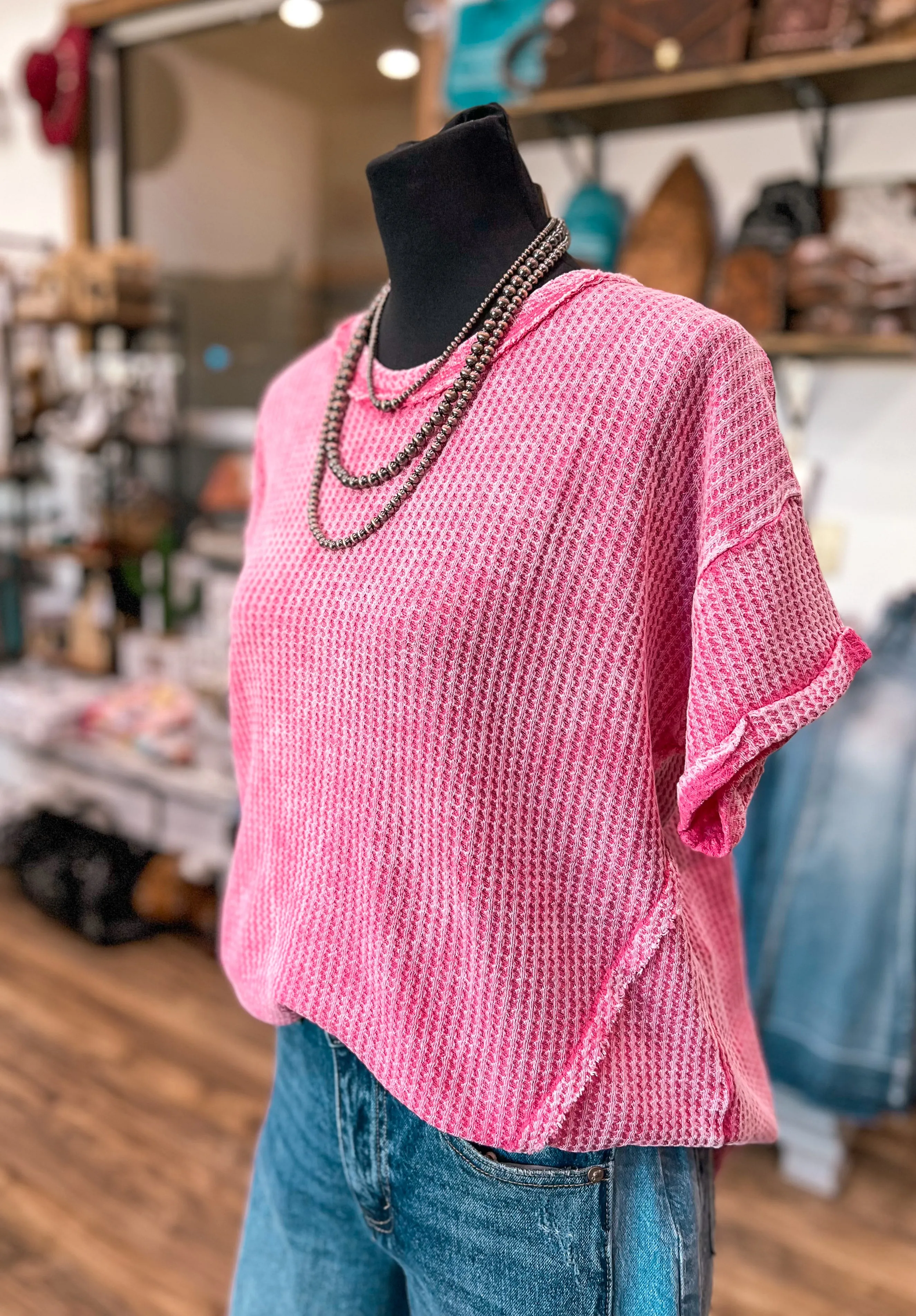The Gabby Waffle Knit Top *Fuchsia