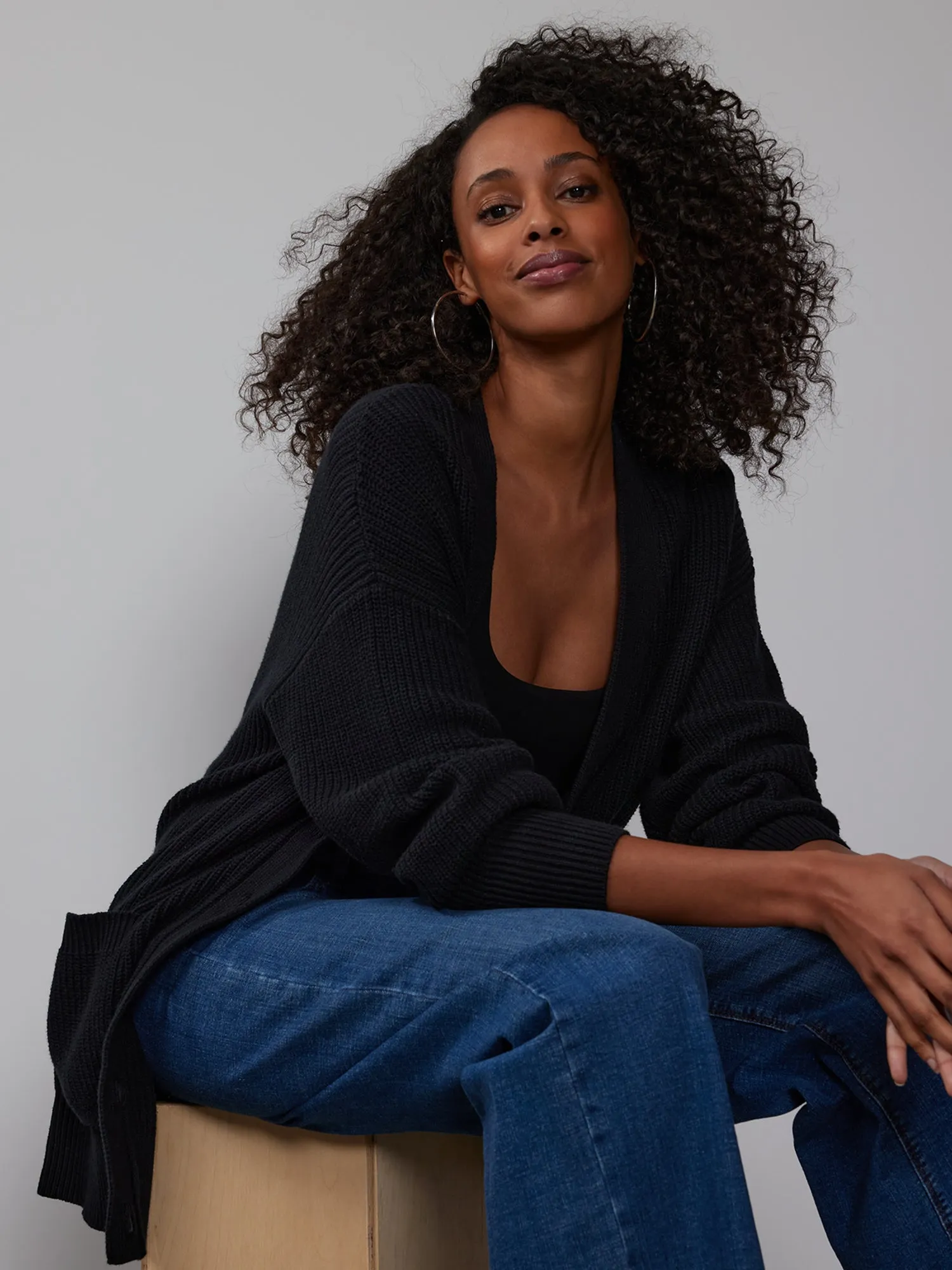 V-Neck Shaker-Stitch Cardigan