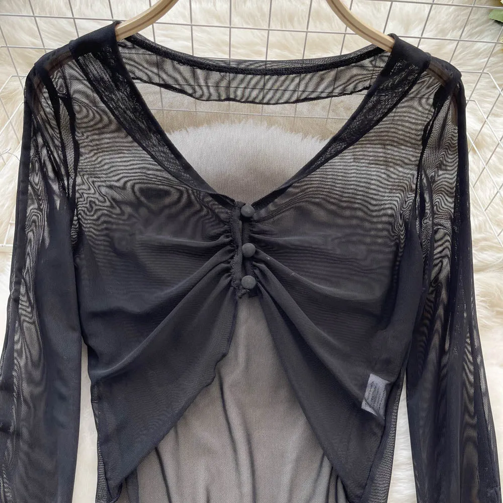 Vintage V-neck Sunscreen Black Cardigan
