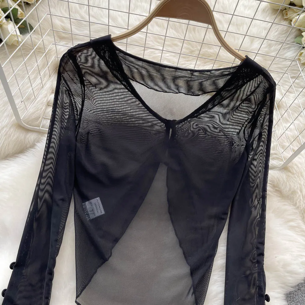 Vintage V-neck Sunscreen Black Cardigan