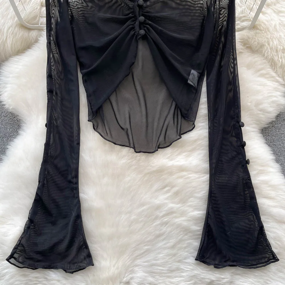 Vintage V-neck Sunscreen Black Cardigan