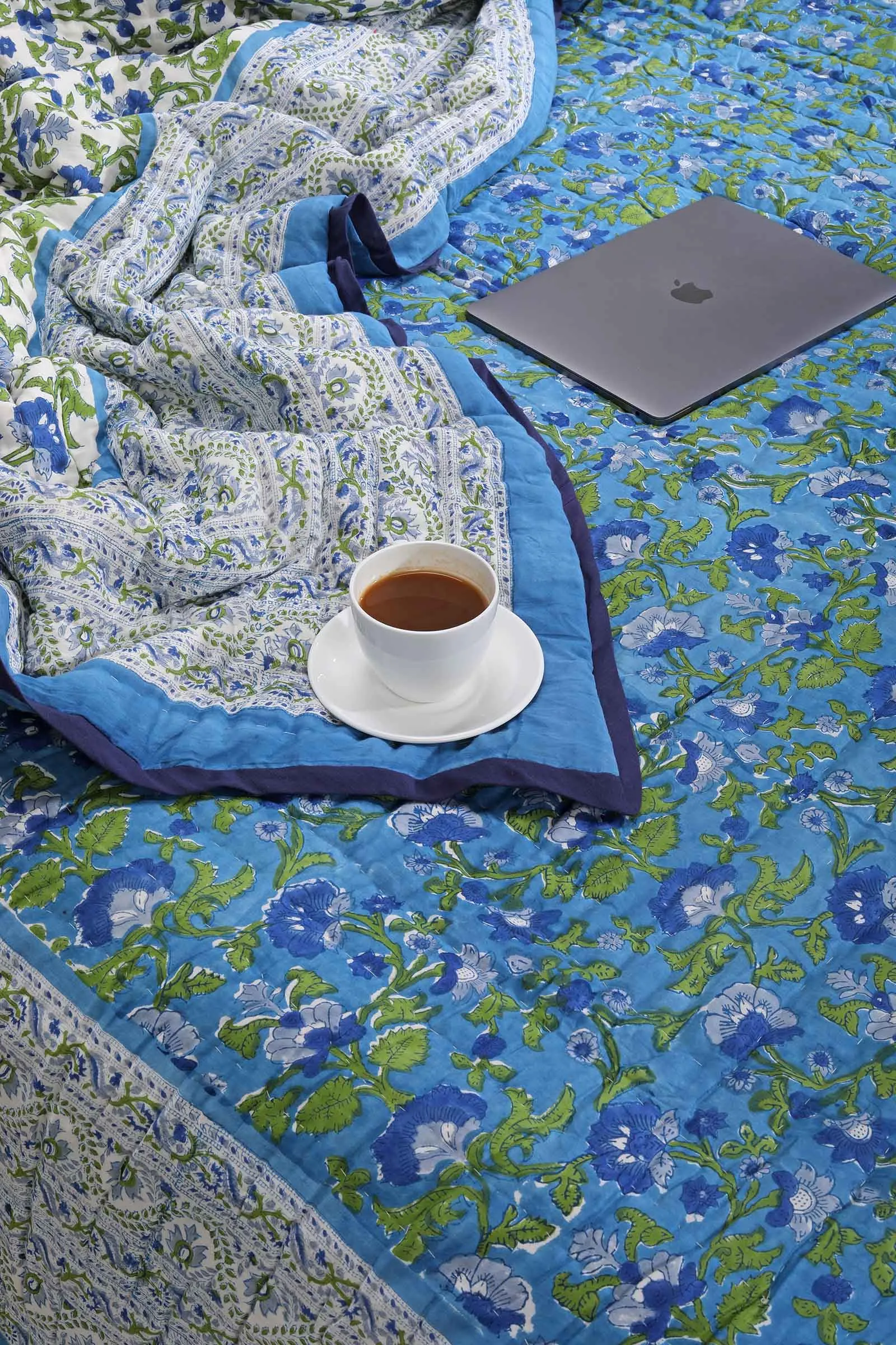 Vrindavan Blue Buttercup Cotton Muslin Quilt
