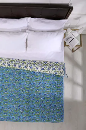 Vrindavan Blue Buttercup Cotton Muslin Quilt