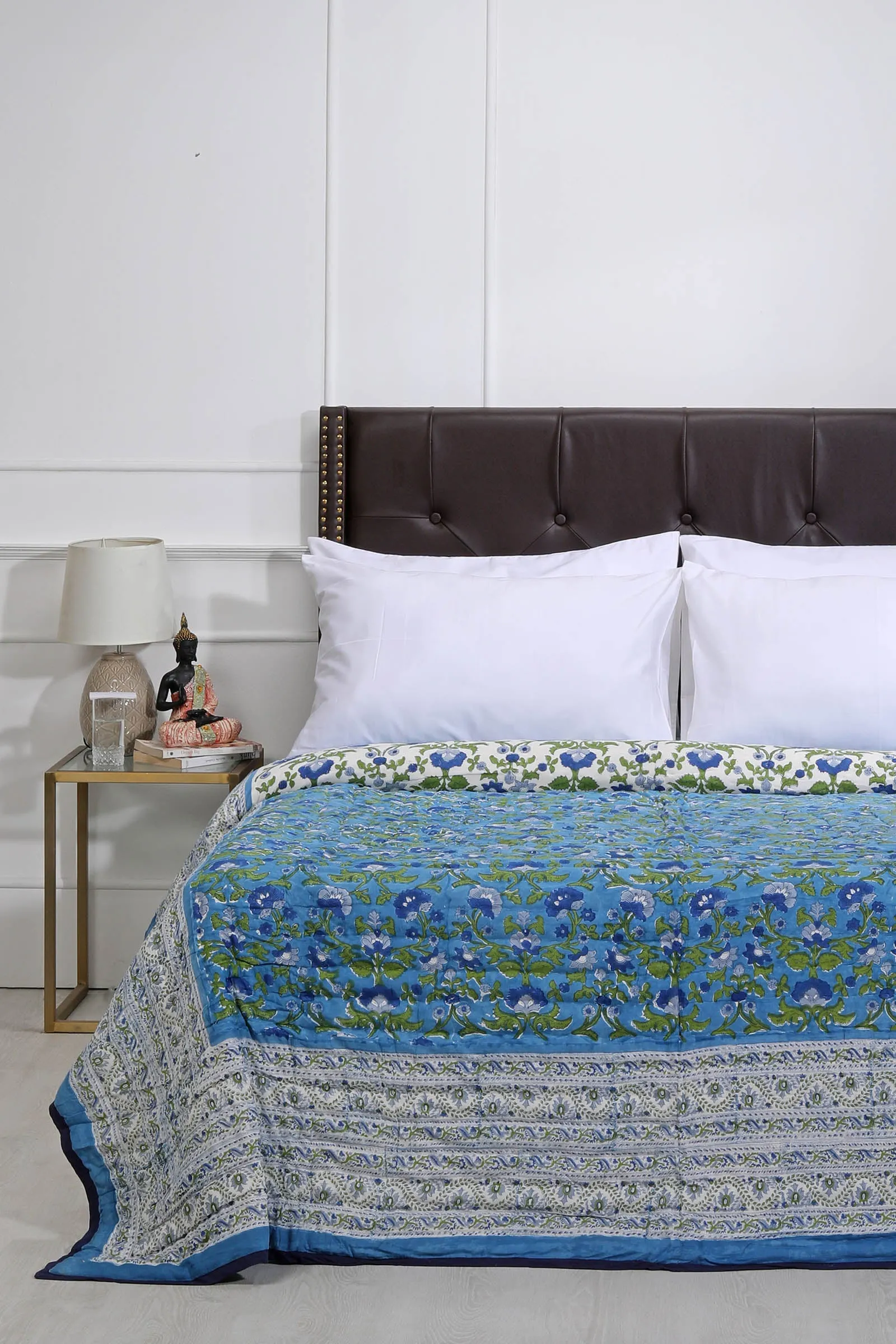 Vrindavan Blue Buttercup Cotton Muslin Quilt