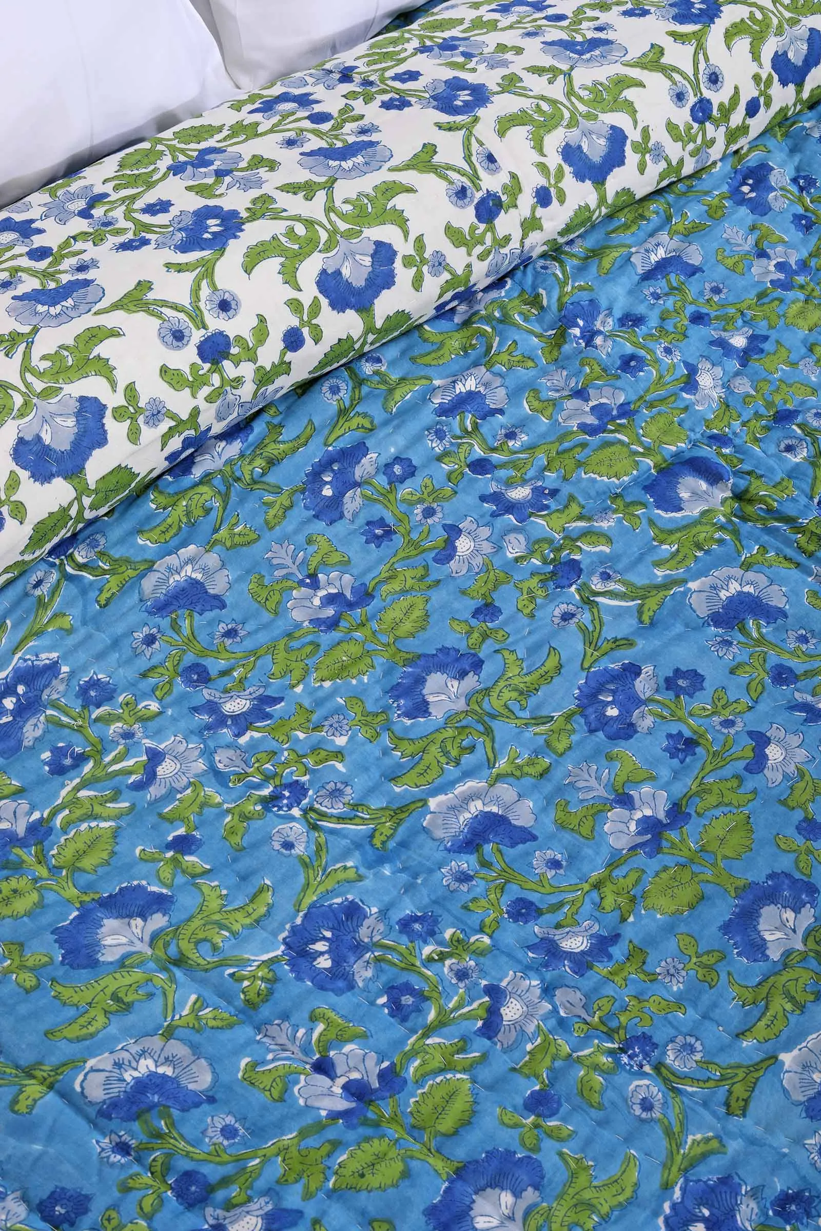Vrindavan Blue Buttercup Cotton Muslin Quilt