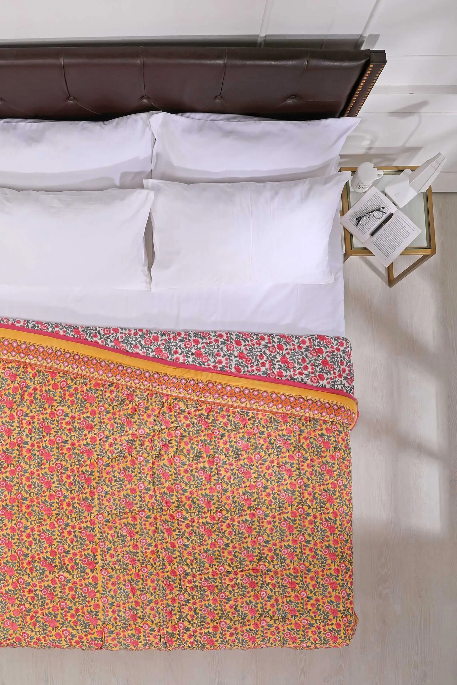 Vrindavan Yellow Poppy Cotton Muslin Quilt