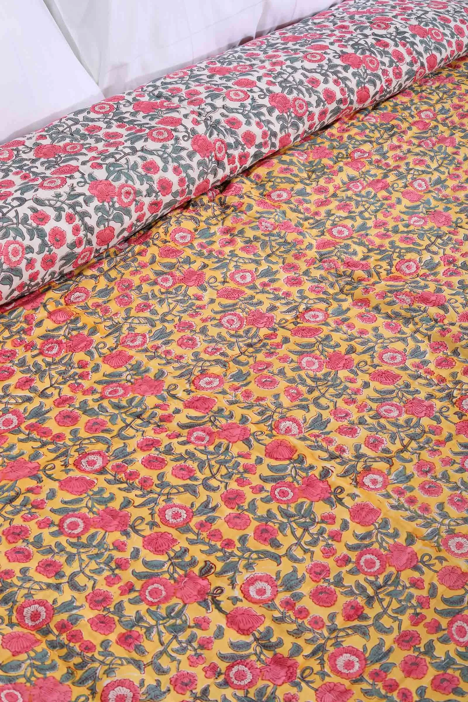 Vrindavan Yellow Poppy Cotton Muslin Quilt