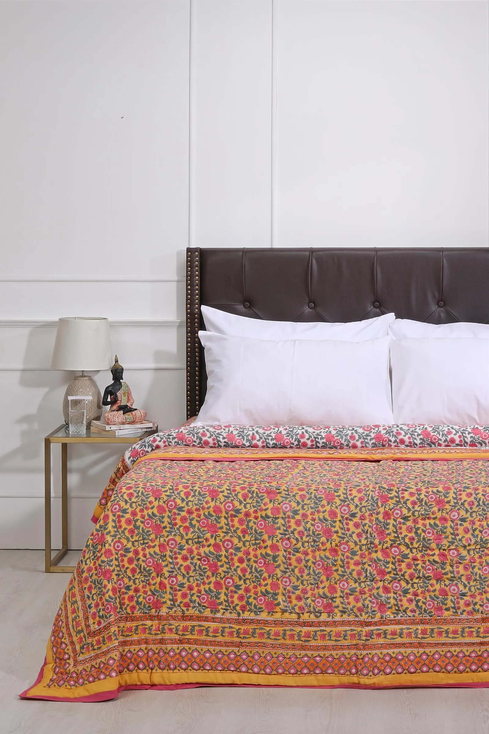 Vrindavan Yellow Poppy Cotton Muslin Quilt
