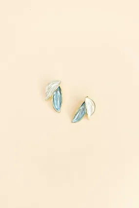 White Blue Leaf Stud Earrings