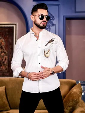 White Club Wear Baya Weaver Printed Satin Cotton Shirt