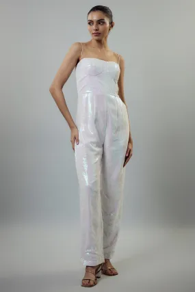 White Sequins Corset Jumpsuit