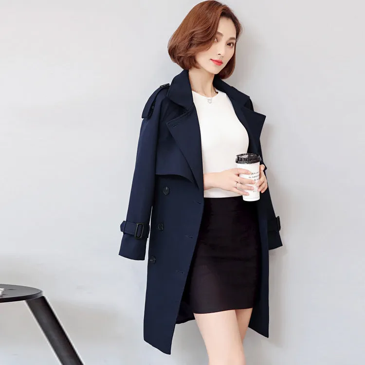 Women's Double-Breasted Trench Coat - Lightweight Long Jacket for Spring & Autumn | Korean Fashion Solid Color Overcoat