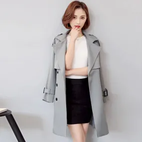Women's Double-Breasted Trench Coat - Lightweight Long Jacket for Spring & Autumn | Korean Fashion Solid Color Overcoat
