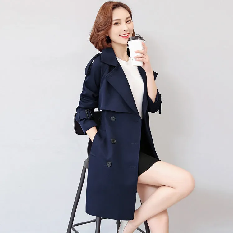Women's Double-Breasted Trench Coat - Lightweight Long Jacket for Spring & Autumn | Korean Fashion Solid Color Overcoat