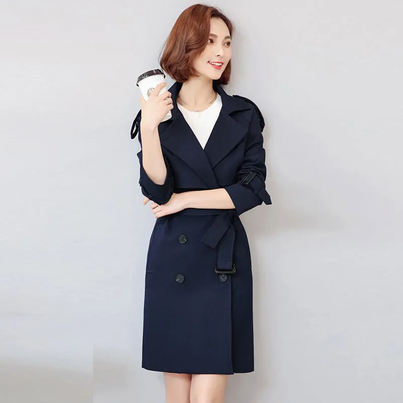 Women's Double-Breasted Trench Coat - Lightweight Long Jacket for Spring & Autumn | Korean Fashion Solid Color Overcoat