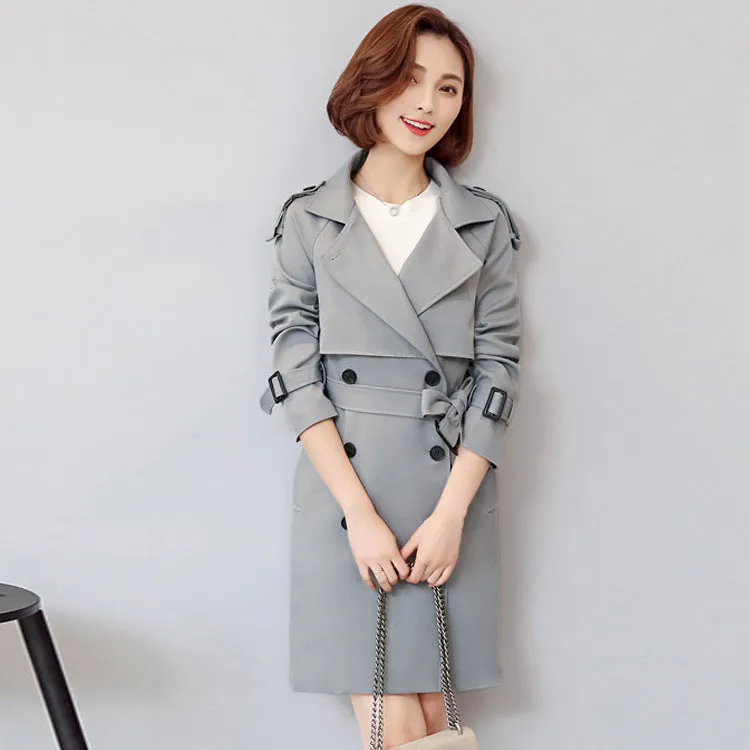 Women's Double-Breasted Trench Coat - Lightweight Long Jacket for Spring & Autumn | Korean Fashion Solid Color Overcoat