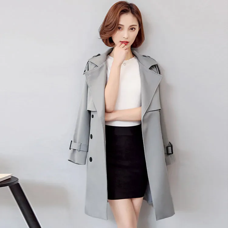 Women's Double-Breasted Trench Coat - Lightweight Long Jacket for Spring & Autumn | Korean Fashion Solid Color Overcoat