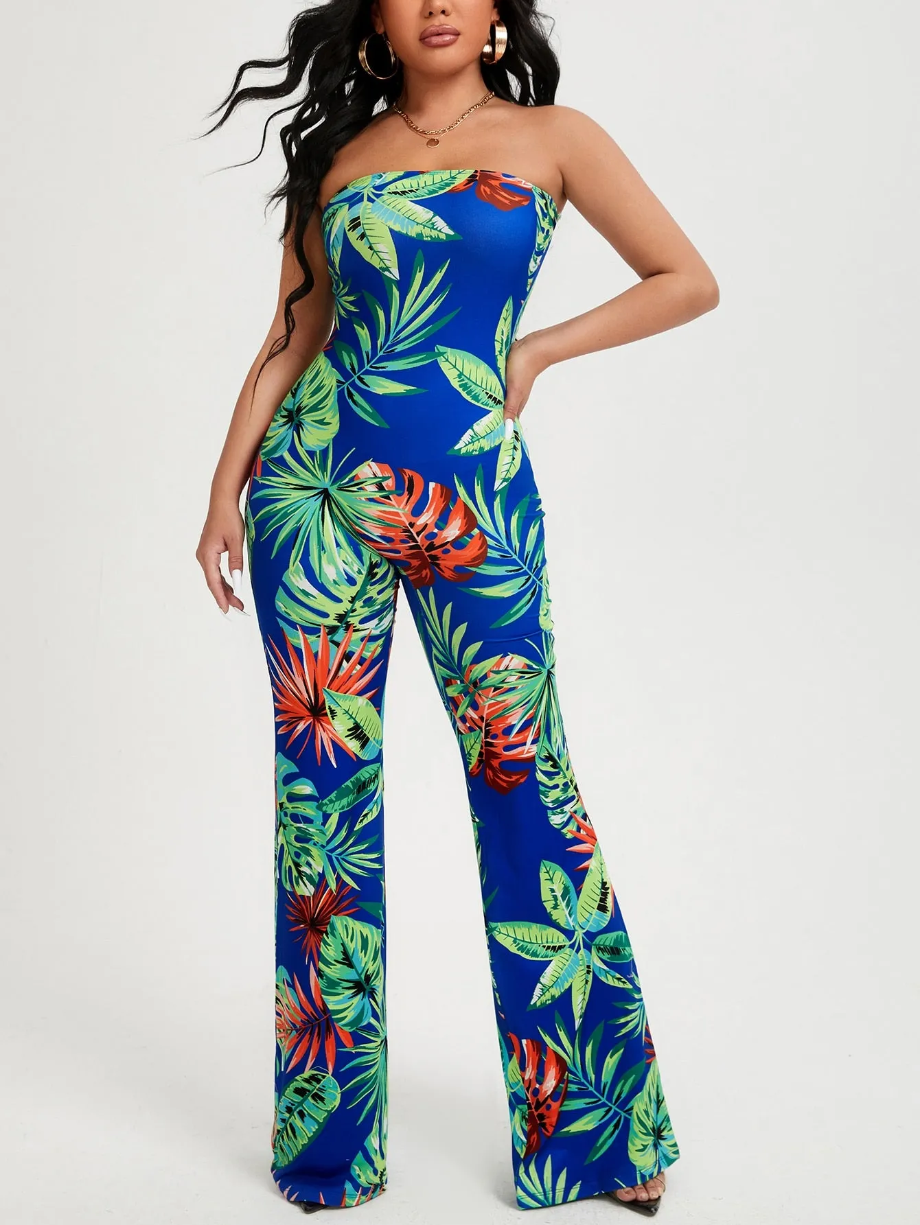 Women's Green Backless Flare Leg Jumpsuit