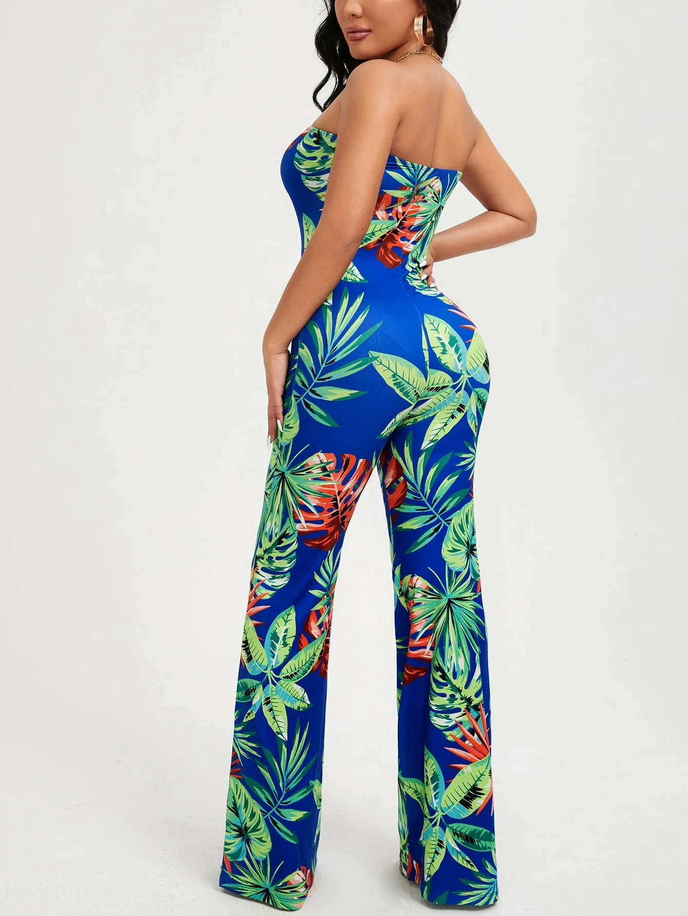 Women's Green Backless Flare Leg Jumpsuit