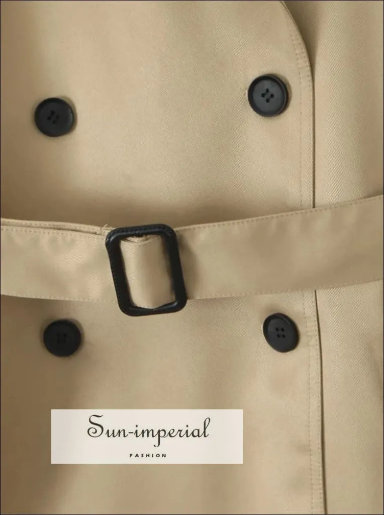 Women's Khaki Trench Raglan Sleeve Windbreaker Midi Coat