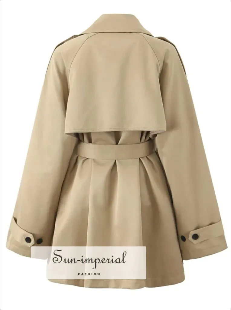 Women's Khaki Trench Raglan Sleeve Windbreaker Midi Coat