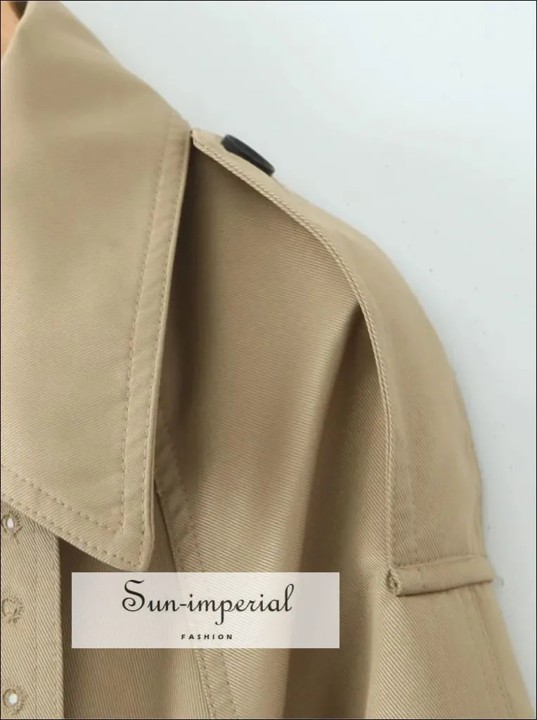 Women's Khaki Trench Raglan Sleeve Windbreaker Midi Coat
