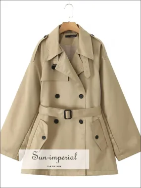 Women's Khaki Trench Raglan Sleeve Windbreaker Midi Coat