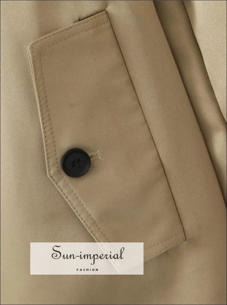 Women's Khaki Trench Raglan Sleeve Windbreaker Midi Coat