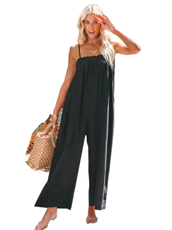 Women’s Wide Leg Cropped Sleeveless Jumpsuit with Side Pockets in 2 Colors S-XL