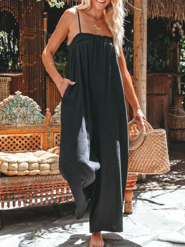 Women’s Wide Leg Cropped Sleeveless Jumpsuit with Side Pockets in 2 Colors S-XL