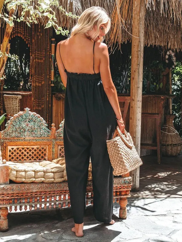 Women’s Wide Leg Cropped Sleeveless Jumpsuit with Side Pockets in 2 Colors S-XL