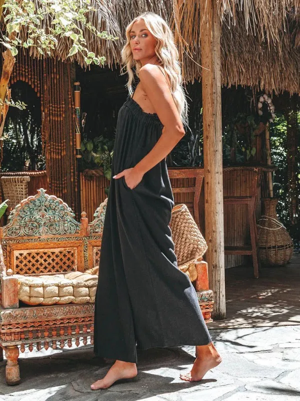 Women’s Wide Leg Cropped Sleeveless Jumpsuit with Side Pockets in 2 Colors S-XL