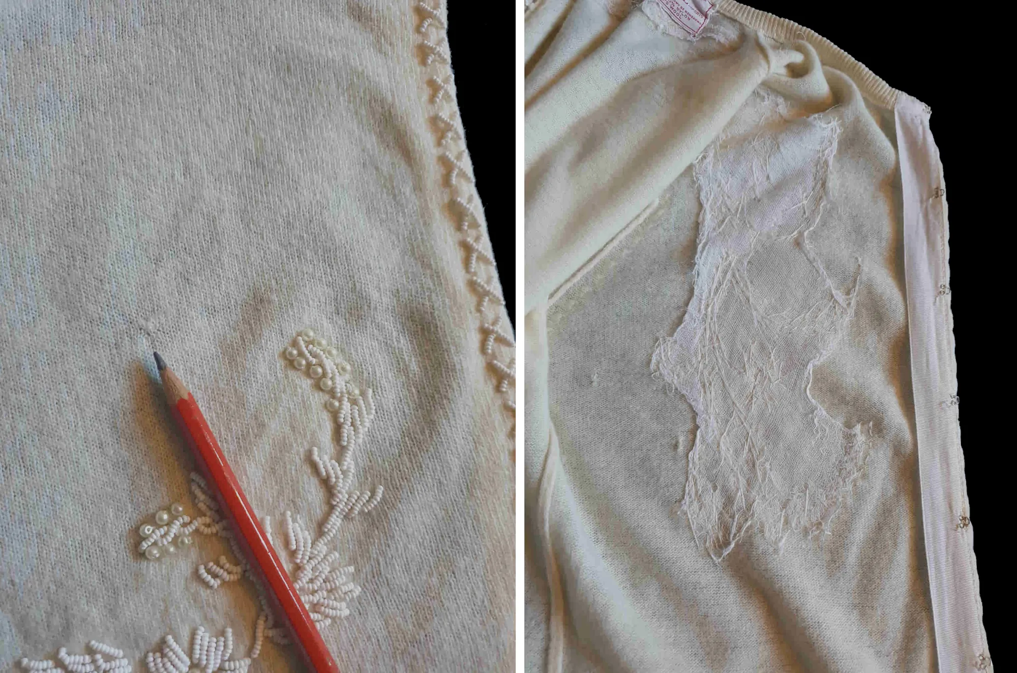 Wounded 1960s Beaded Lambswool Cardigan - M
