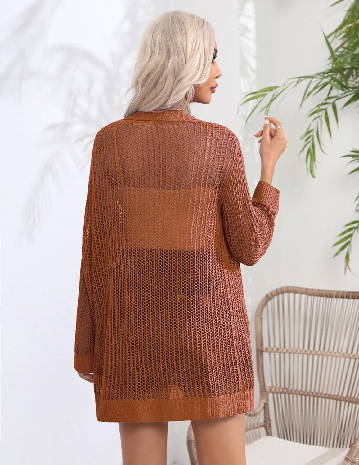 Zeagoo Women 2024 Lightweight Crochet Cardigan Long Sleeve Open Front Knit Sweater Summer Kimono Cover Up with Pockets