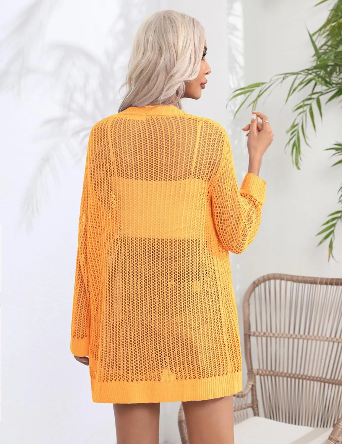 Zeagoo Women 2024 Lightweight Crochet Cardigan Long Sleeve Open Front Knit Sweater Summer Kimono Cover Up with Pockets