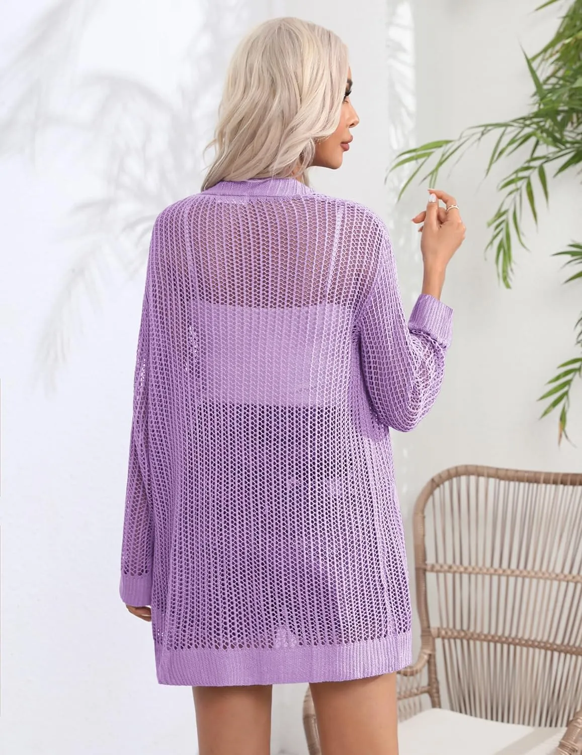 Zeagoo Women 2024 Lightweight Crochet Cardigan Long Sleeve Open Front Knit Sweater Summer Kimono Cover Up with Pockets
