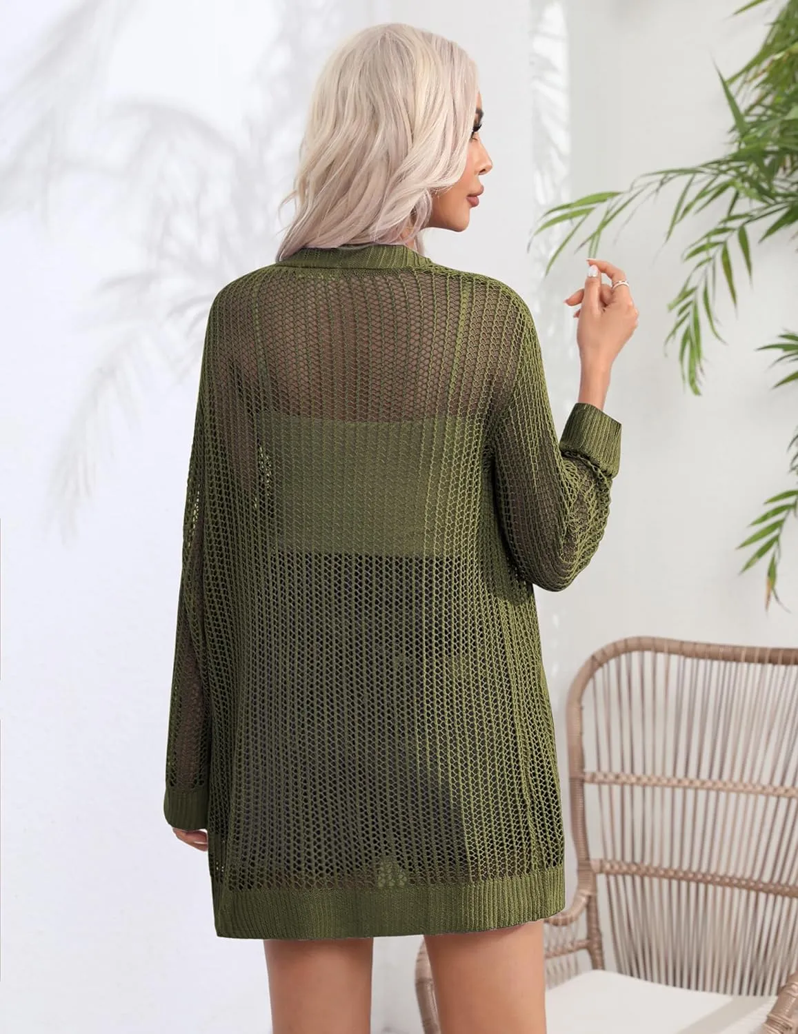 Zeagoo Women 2024 Lightweight Crochet Cardigan Long Sleeve Open Front Knit Sweater Summer Kimono Cover Up with Pockets