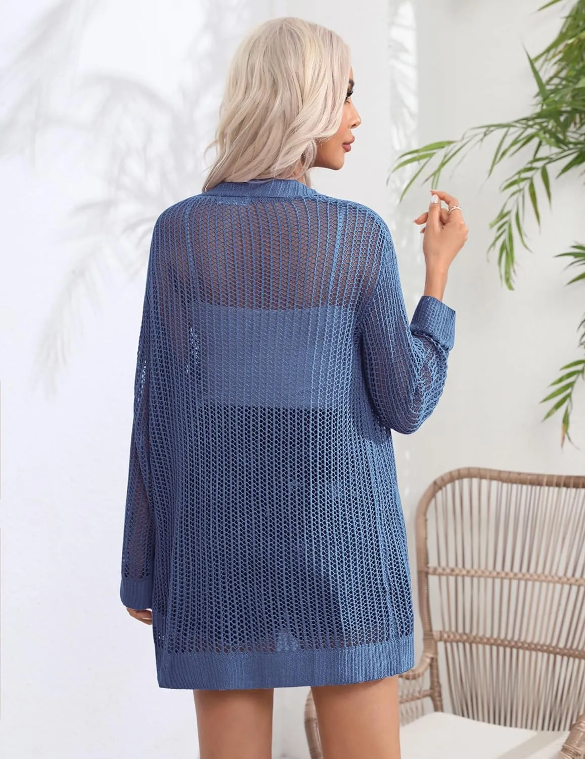 Zeagoo Women 2024 Lightweight Crochet Cardigan Long Sleeve Open Front Knit Sweater Summer Kimono Cover Up with Pockets